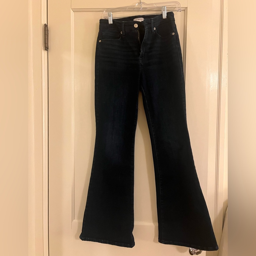 Good American Dark Blue High-Rise Flare Jeans